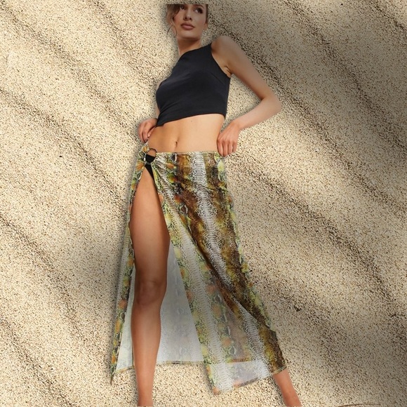 LUXE PALM mesh animal print maxi skirt cover up size M - Picture 3 of 8